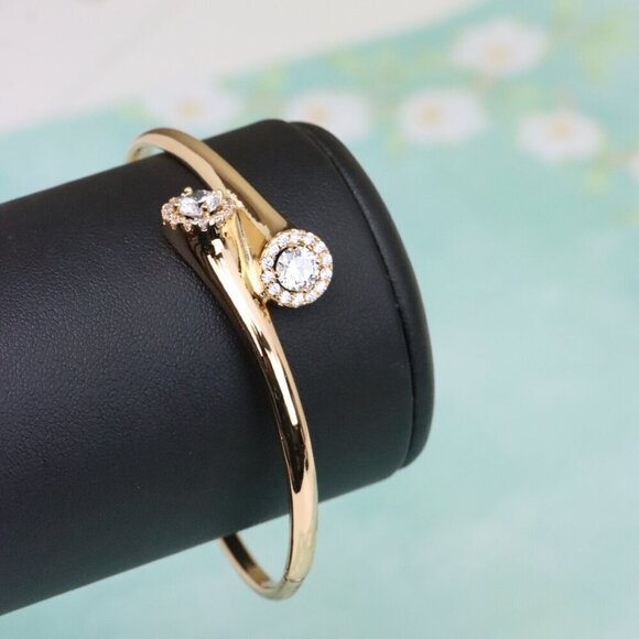 Rose Gold Bangle with Dual Crystal Accents, XPBL0578 - Picture 5 of 12